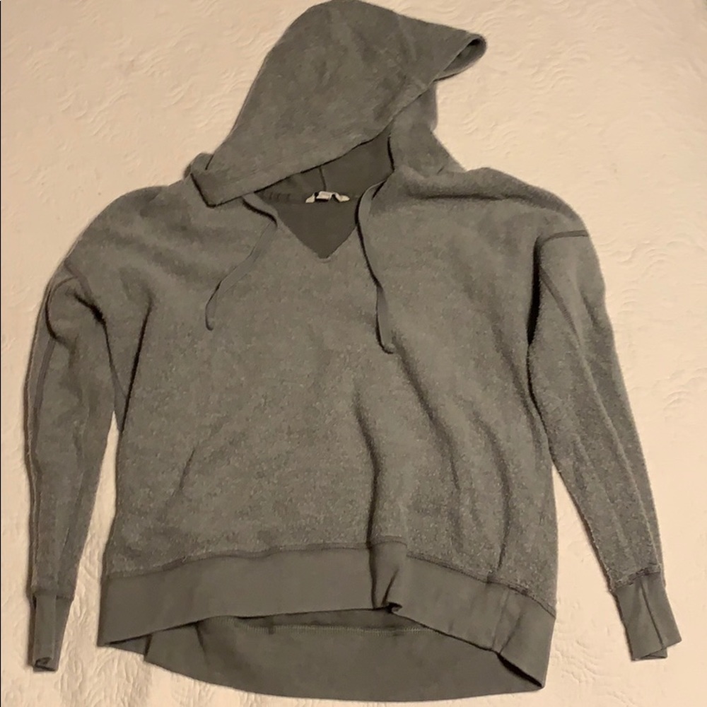 Army green sweater with vneck and hood